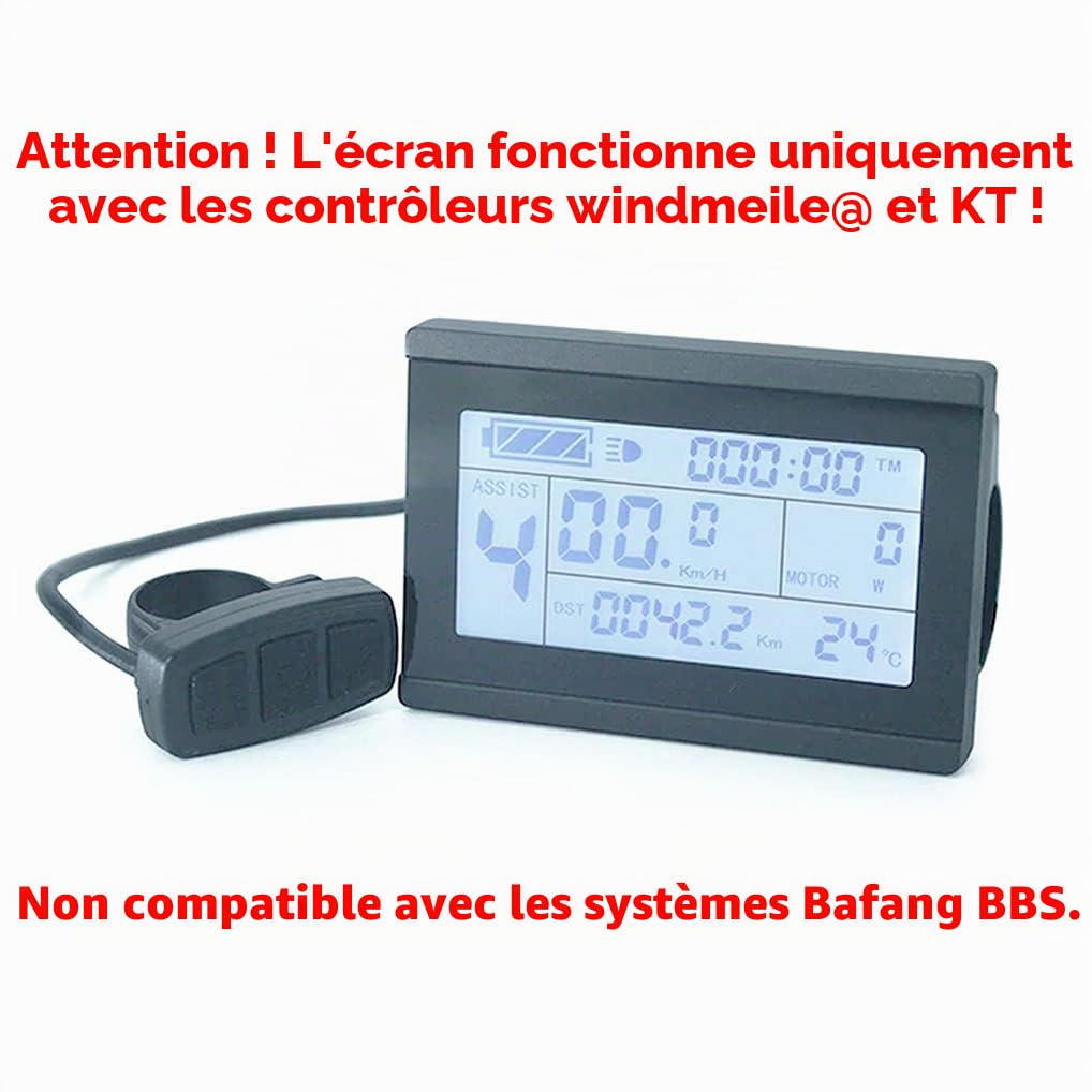 Display KT-LCD3, Professional, Computer di Bordo, tachimetro, Display LCD, illuminato, e-Bike, bici elettrica, pedelec, 24V/36V/48V