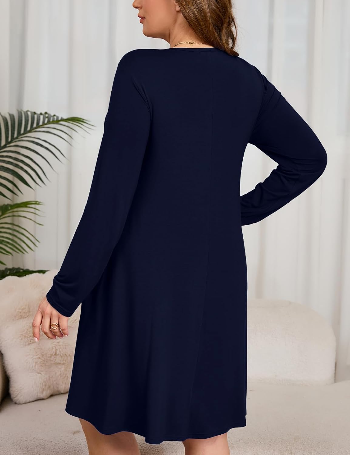 JollieLovin Women Long Sleeve Dress with Pockets Plus Size Swing Casual Loose Tshirt Dresses - Image 4