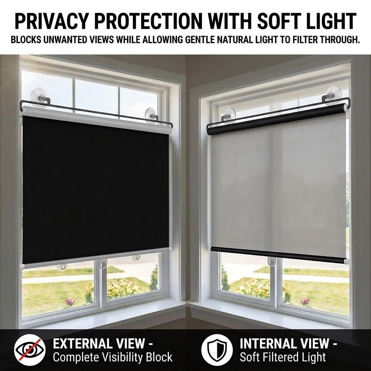 Estores enrollables con ventosas, Persiana Enrollable Sin Taladrar, Negro | Cortina opaca reflectante, Estor Térmico para Ventanas, aislamiento térmico y protección solar, retráctiles(W75 x H190cm)