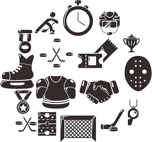 ANFRJJI Calcomanía de pared de hockey, adhesivo de PVC extraíble con jugador de hockey sobre hielo y cronómetro, arte de pared de vinilo para