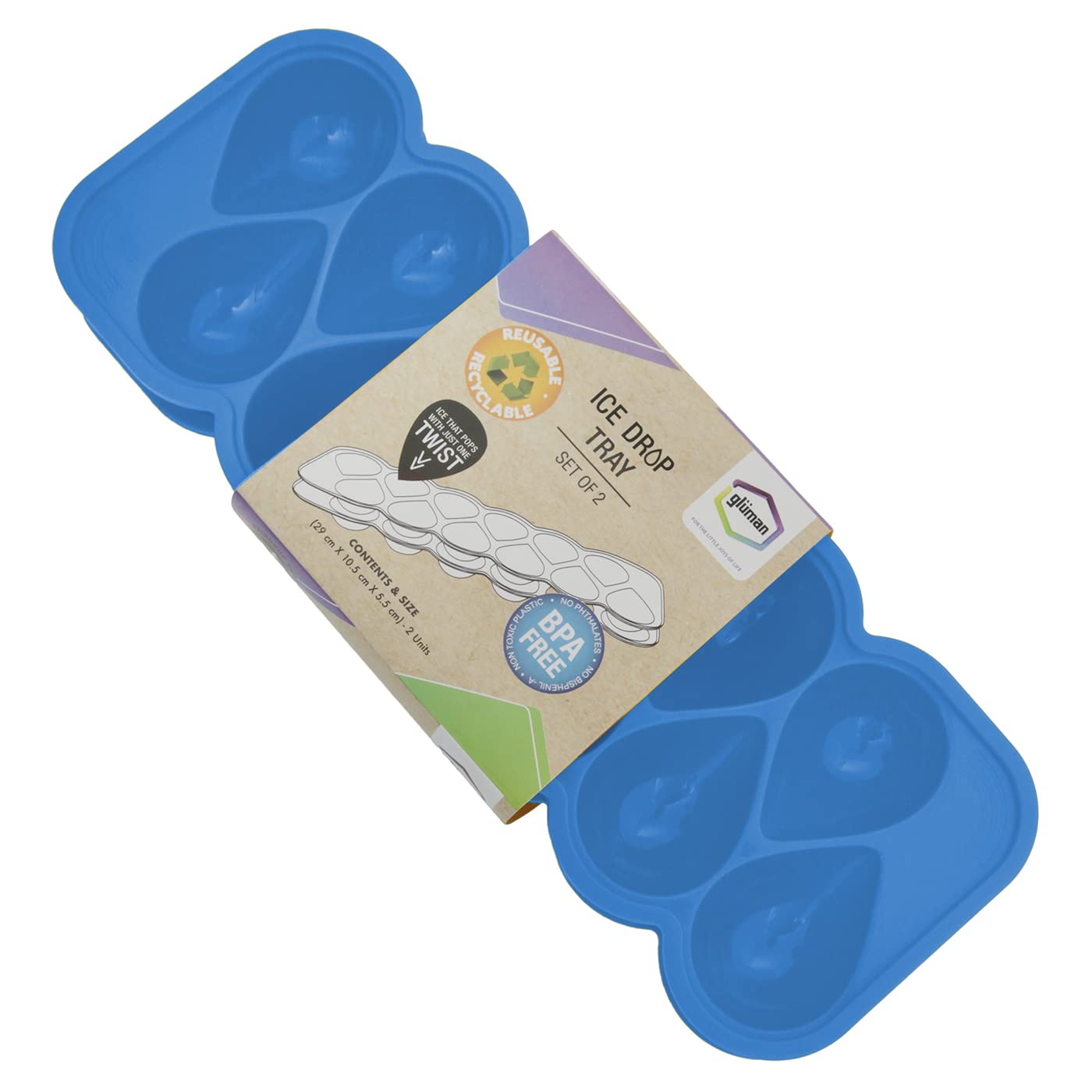 Gluman Plastic Reusable Ice Trays for Freezer with Easy Release with Drop Shape Ice (Set of 4) (28.5 X 10.3 X 5.0 Cm) (Blue)