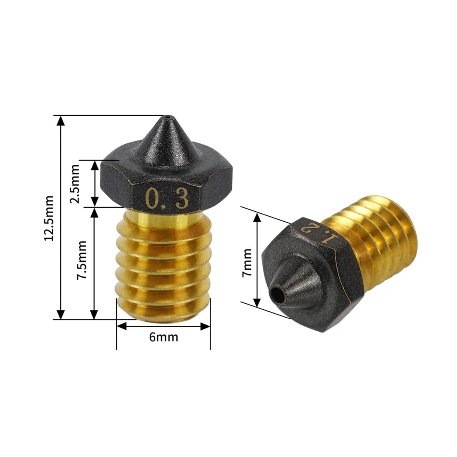 Ugello in ottone 0,6mm V6 M6 stampante 3D prusa reprap