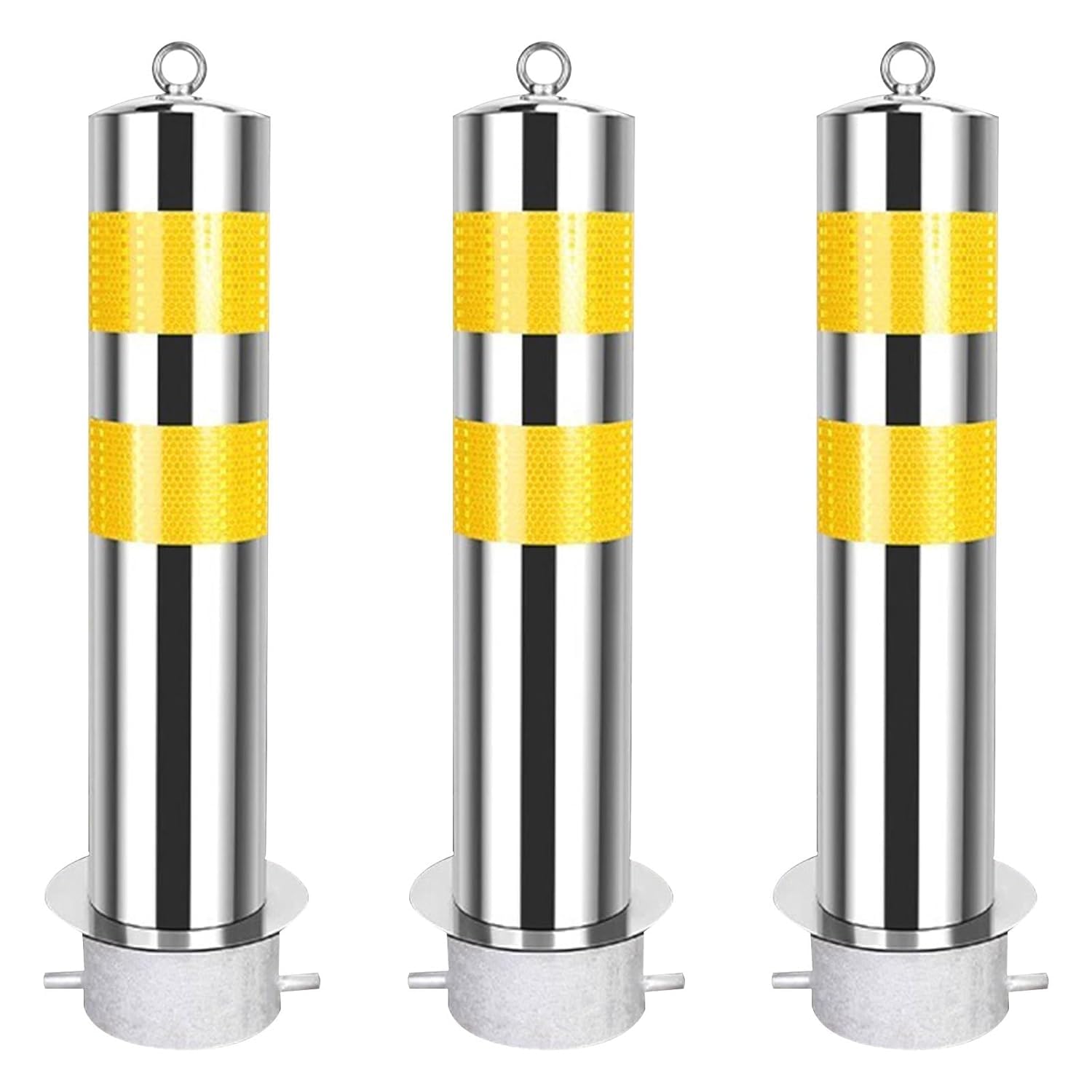 Aioneer High-Visibility Reflective Steel Safety Bollard Posts - Durable Driveway Security Barriers & Parking Lot Markers With Hanging Ring