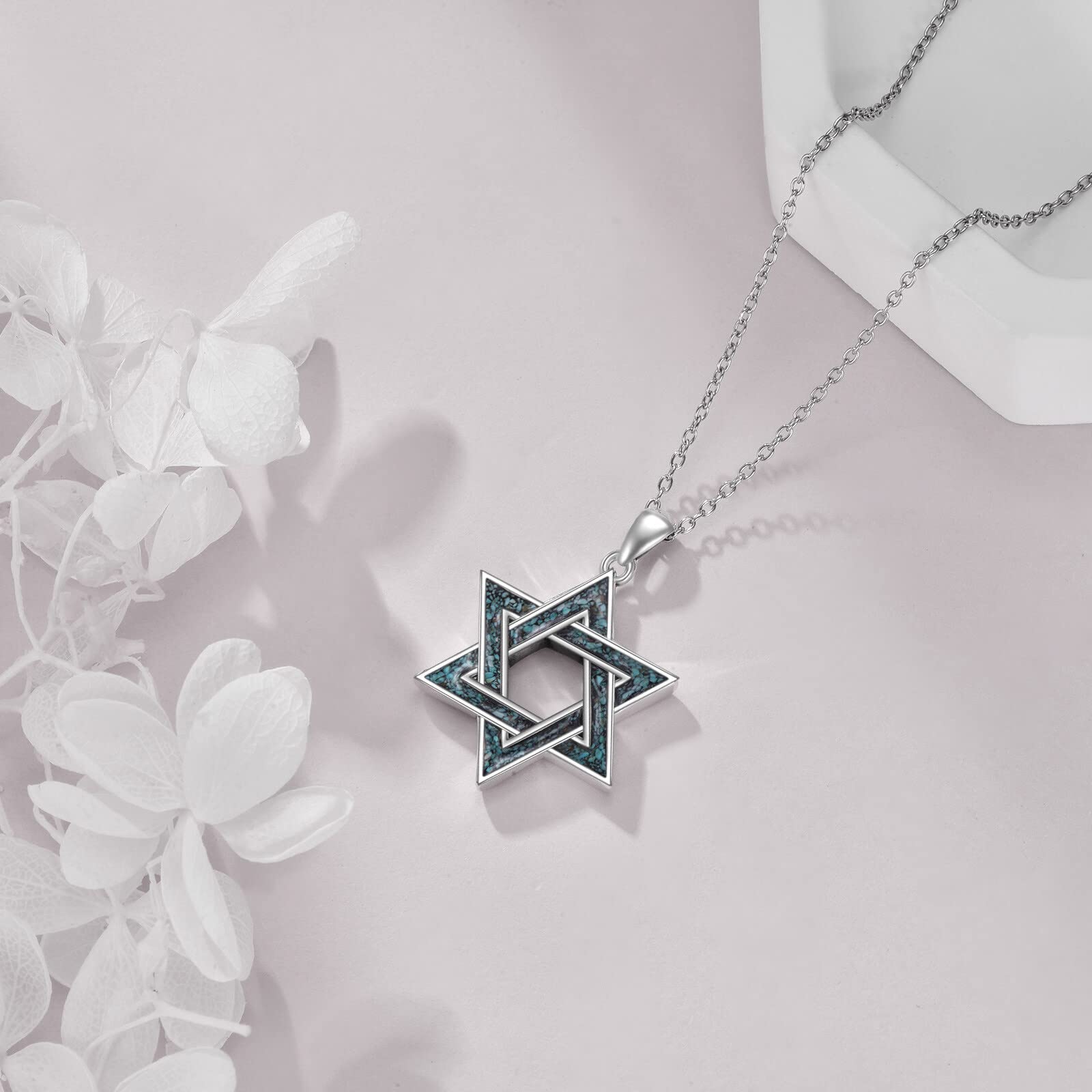 YFN Collar de estrella de David de plata de ley con colgante de tuquoise para mujeres y hombres