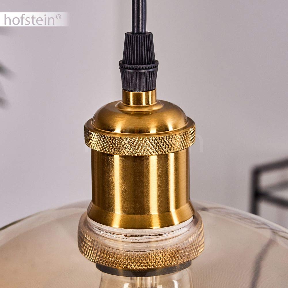 HOFSTEIN Hängeleuchte Lololo, 1-flammige Hängelampe aus Metall/Glas in Altmessing-/Bernsteinfarben, moderne Pendelleuchte im Retro/Vintage-Design, Ø 29 cm, E27, Esszimmer, Küche, Wohnzimmer