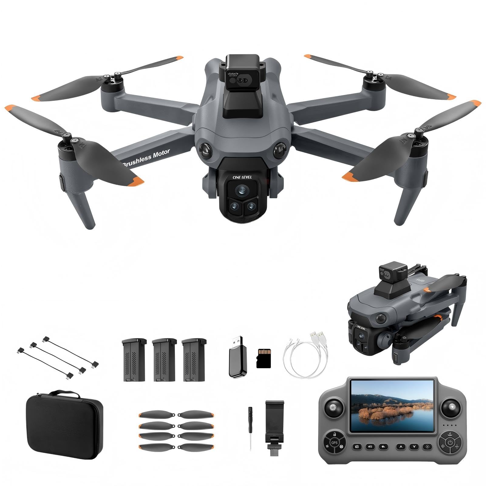 Drone 4K GPS FPV con Display HD 5" e 3 Batterie