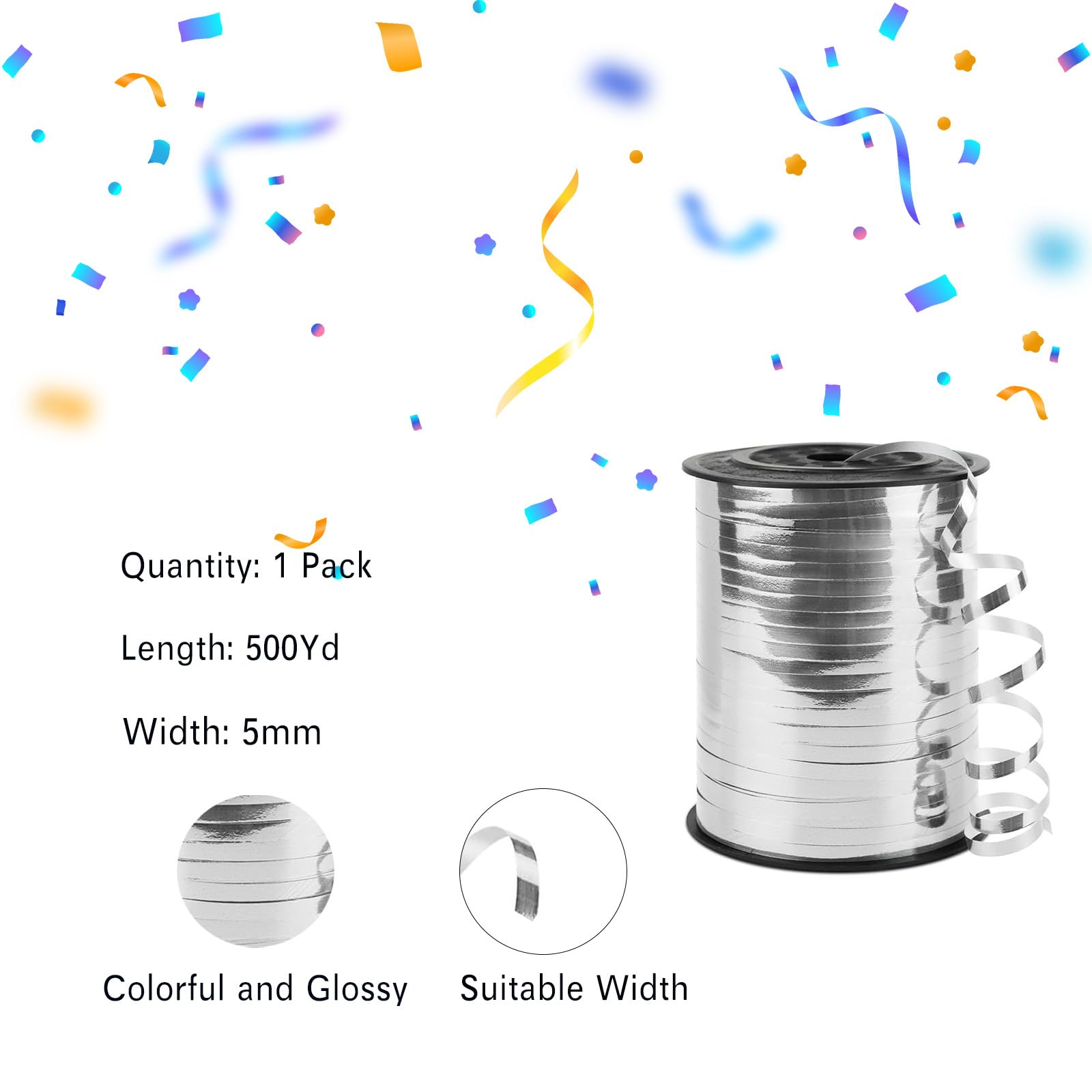 Ruban Argent Ballon,Ficelle pour Ballons,500 Yard Cadeau Rubans Brillant Curling,Fil Ballons Anniversaire pour Décoratif Cadeau Accessoire de Décoration & Bricolage Et Ballon Mariage Anniversaire