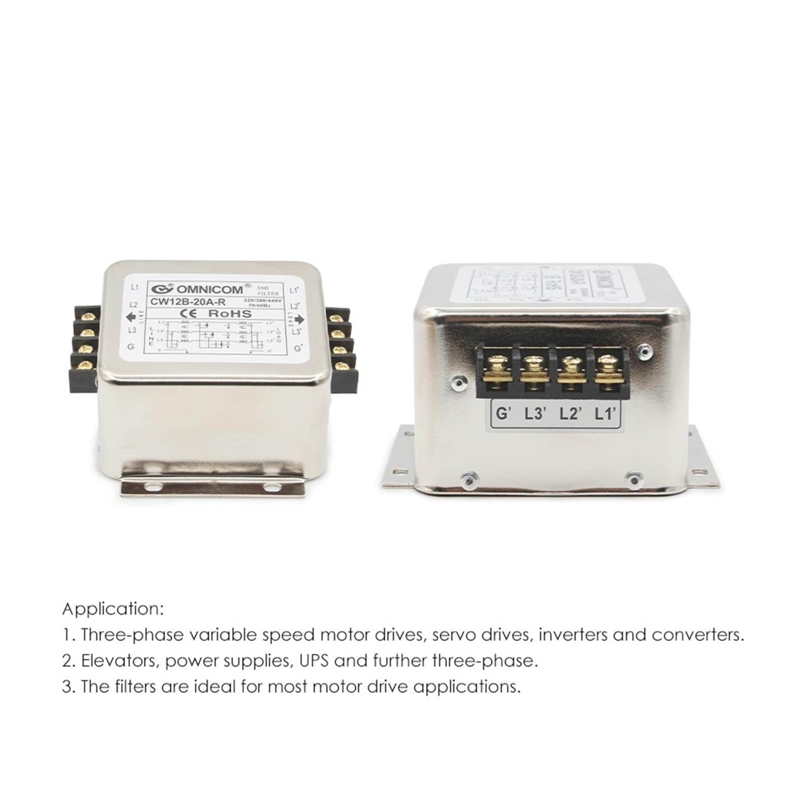 Filtre EMI triphasé 10A 20A 30A 40A 50A 60A Filtre d'alimentation à découpage 110V 250V 380V 440V Filtre d'onde d'alimentation à découpage(40A)