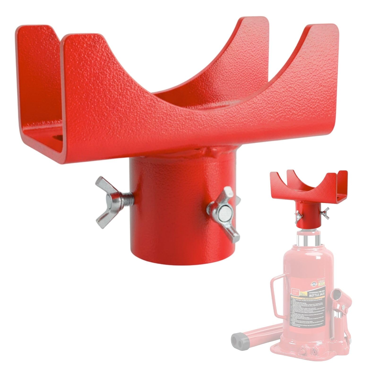 Photo 1 of 2-in-1 Bottle Jack Adapter with Triple-Lock for 3"/4" Round & 2" Square Axle Tubes - Universal Wobble-Free Fit for 2T-12T Bottle Jacks, Heavy Duty 1/4" Steel Saddle for RV, Truck, Trailer