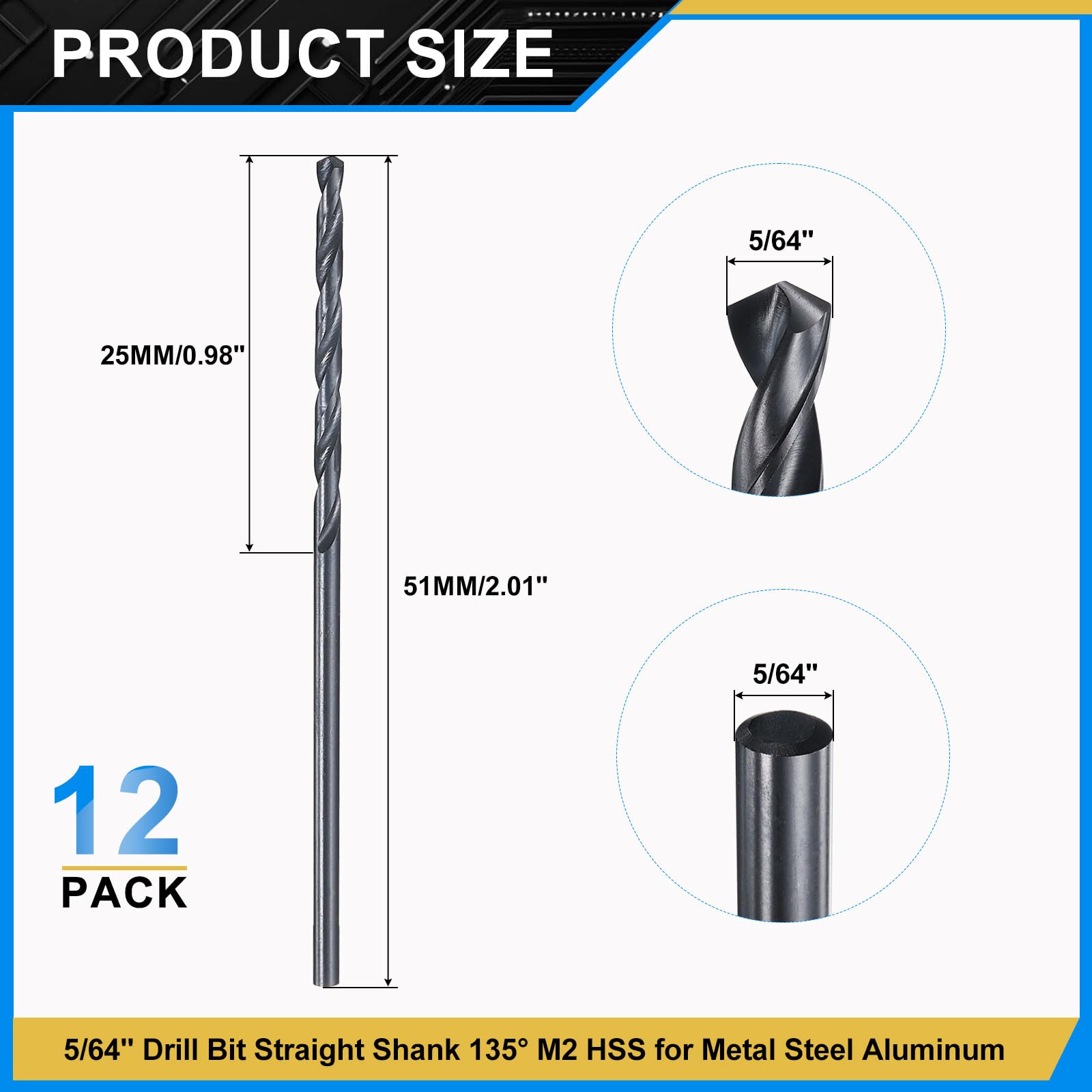 PATIKIL 2mm Drill Bit 5/64", Jobber Straight Shank M2 High-Speed Steel 135° Nitriding Black for Stainless Steel Hard Metal - 12 Pack - Image 2