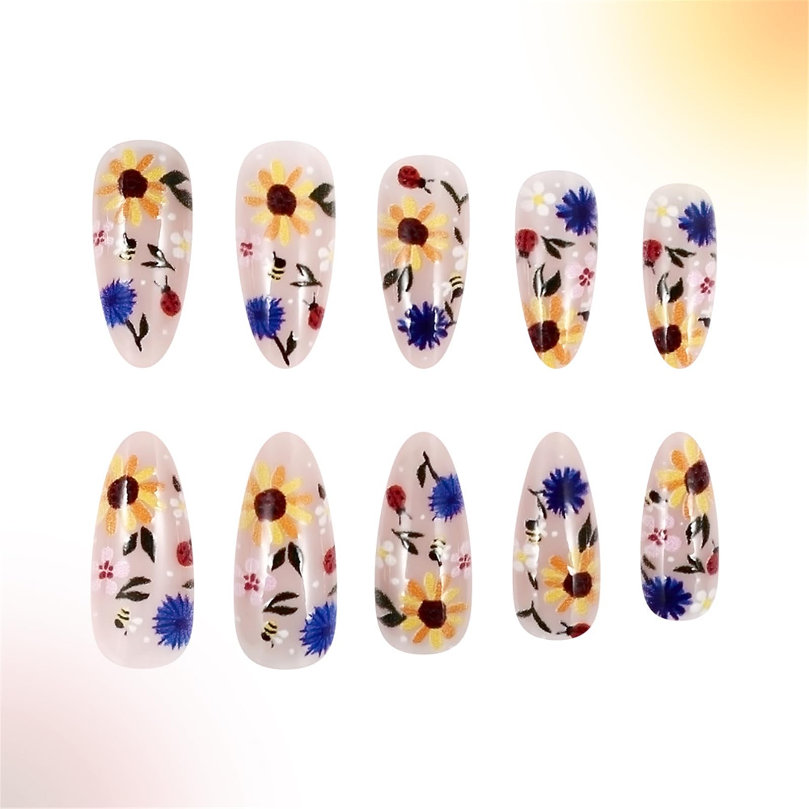24Pcs Alla Moda Breve Lucido Premere Unghie Con Motivo Fiore Mandorla Stick Su Unghie Fal Unghie Per Autunno E Inver