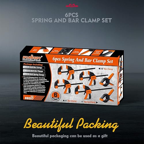 Vista 2 de HORUSDY Paquete de 6 abrazaderas de madera para carpintería, abrazaderas de barra de 12 y 6 pulgadas, juegos de abrazaderas de trabajo de madera