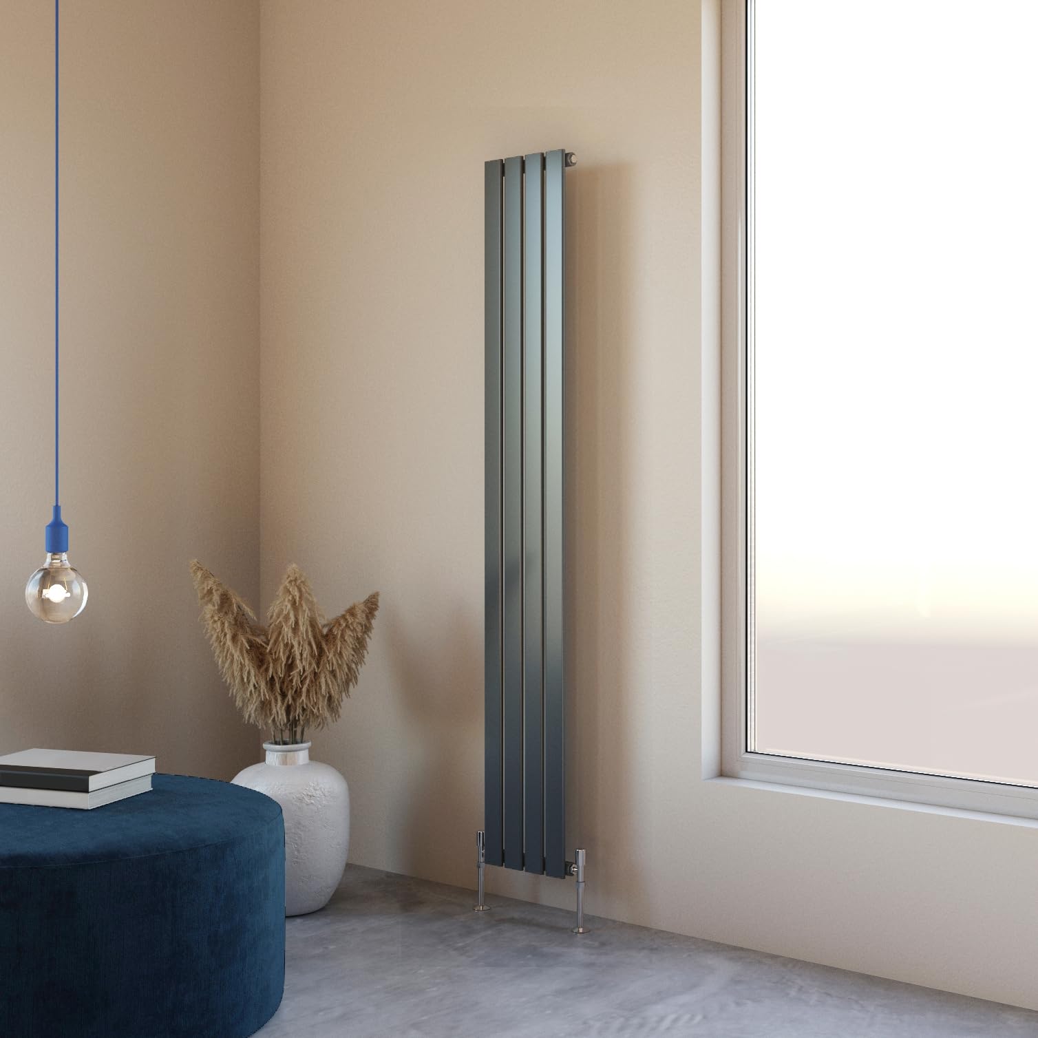 Huibathroom Anthracite Flat Panel Radiator 1800X272mm Vertical Design Single Tall Upright Central Heating Rad Uk