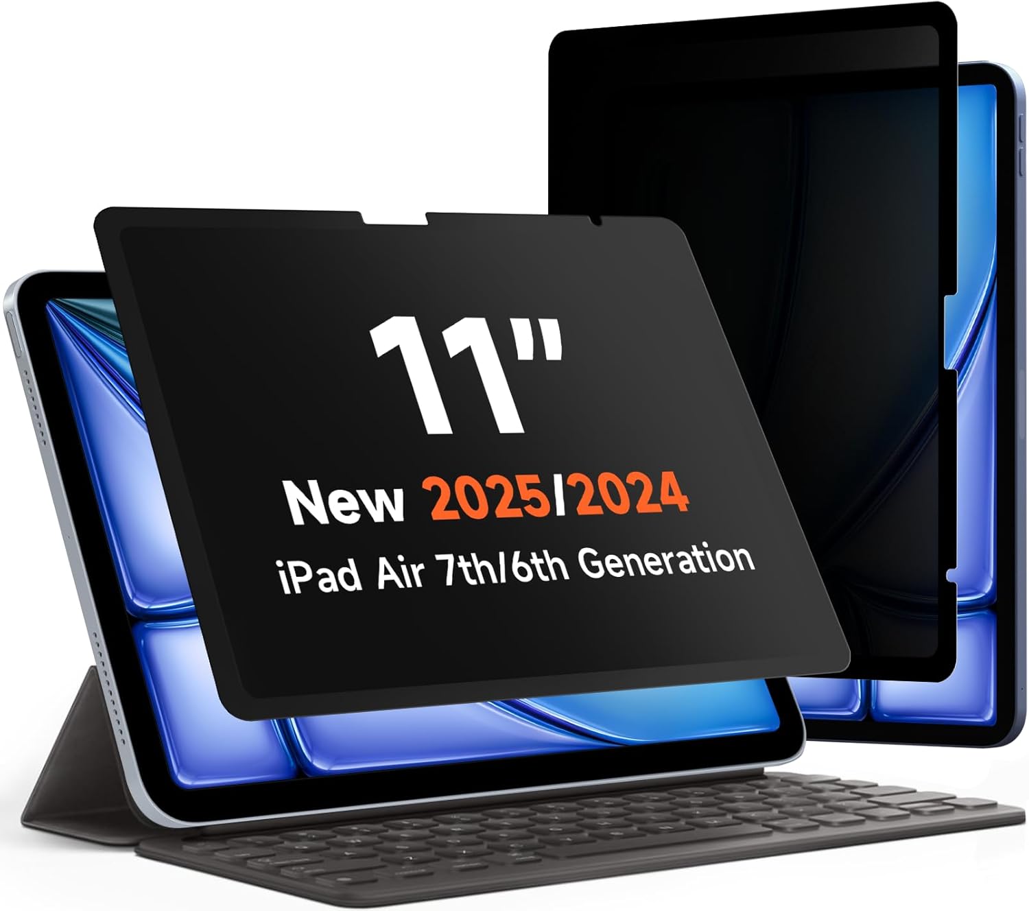 Upgrade 360 Privacy Screen Protector for iPad Air 11 inch M3 2025 & M2 2024, (iPad Air 7th/6th Generation), Magicsuction 4-Way Anti Spy Glare Blue Light Filter (Landscape+Portrait Privacy), Bubble Free/Reusable