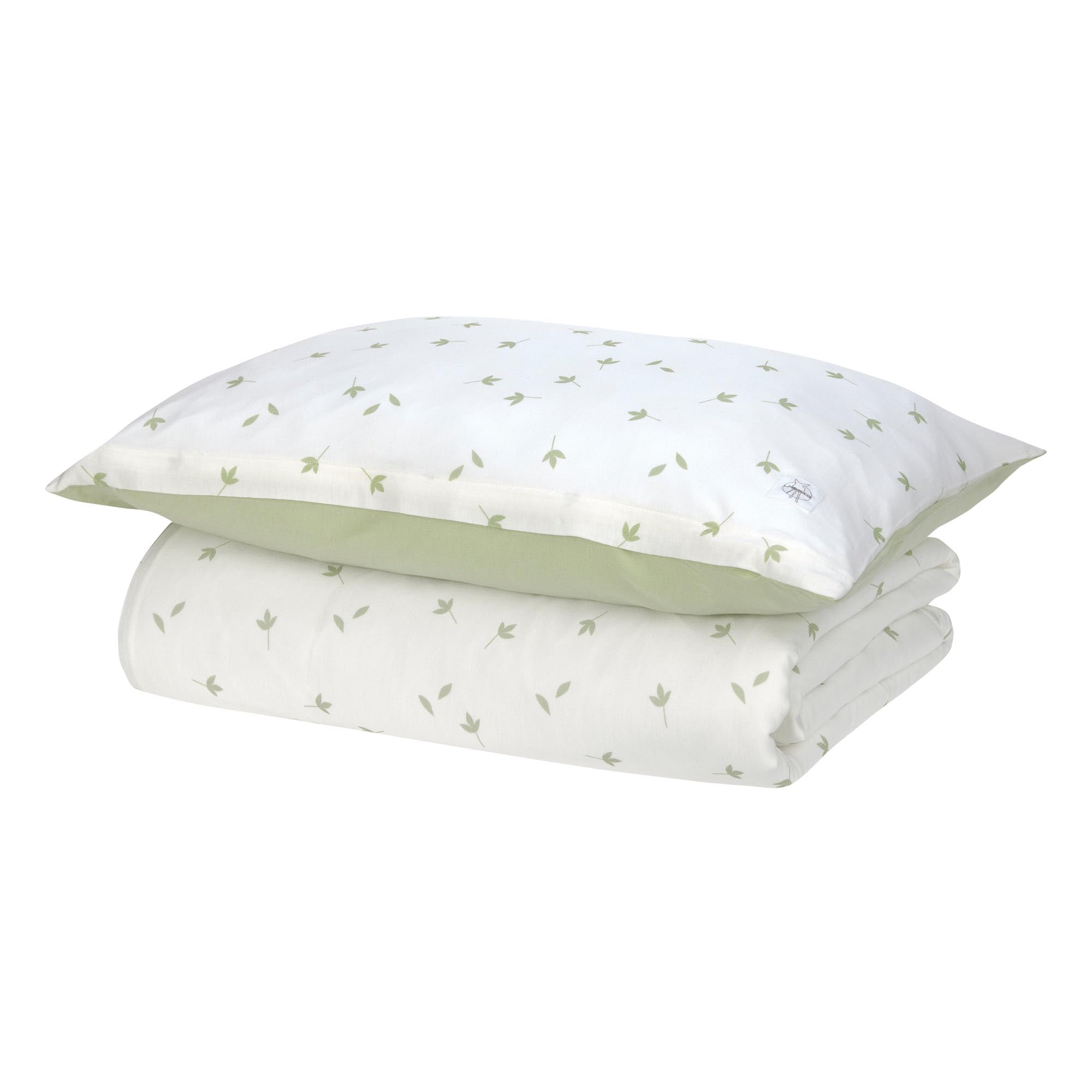 LÄSSIG Juego de Ropa de Cama Infantil de Punto Individual con Tencel™ Lyocell de 2 Piezas/Bedding Set Leave Milky/Olive