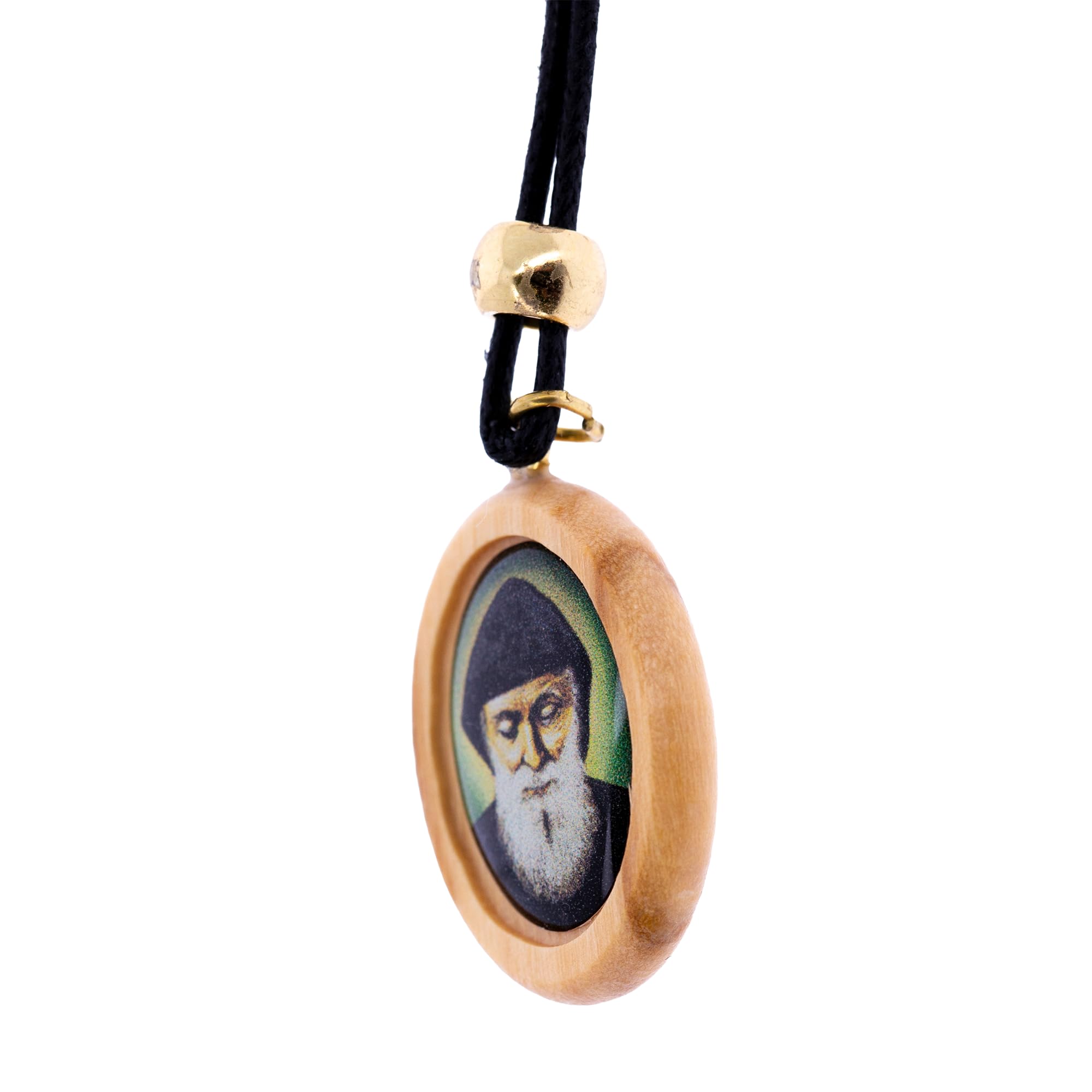 Ciondolo San Charbel in Legno con Cordino Collana Devozionale