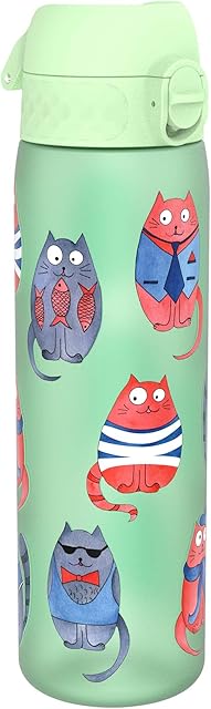 Ion8 Leak Proof Slim Water Bottle, BPA Free, Cats, 500ml (18oz)