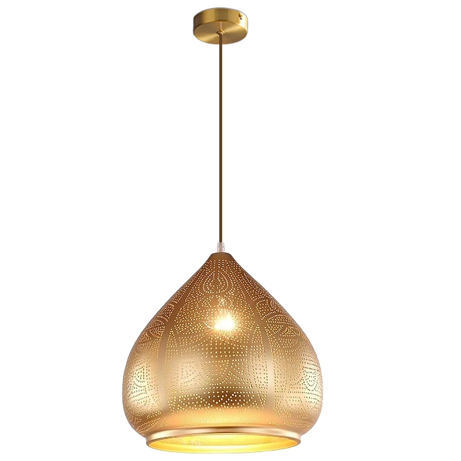 Farmhouse Pendant Light Fixture Vintage Gold Metal Moroccan, 1PC