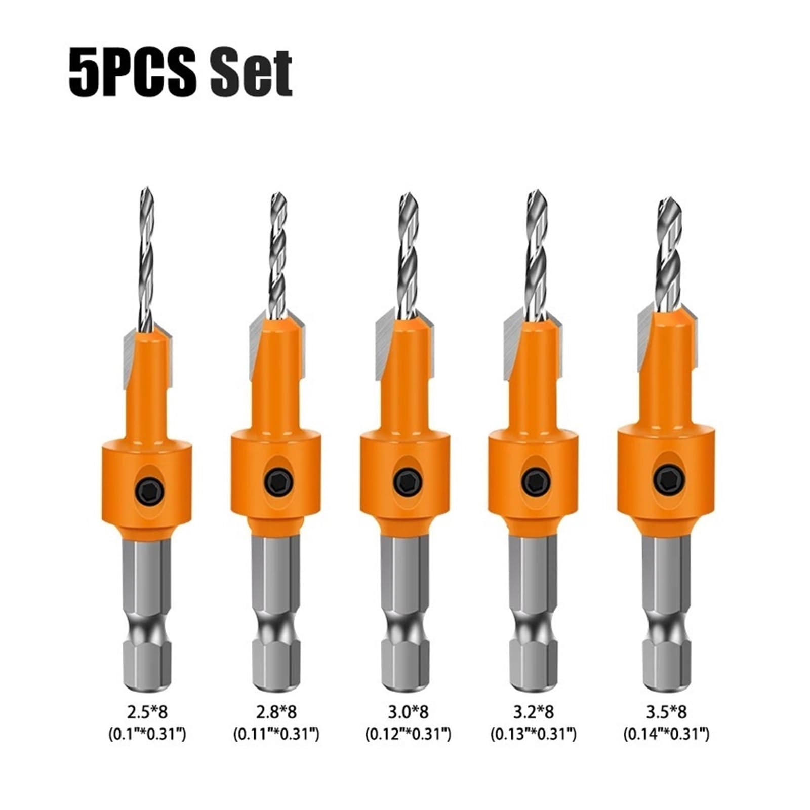 1/5 szt. sześciokątny trzpień HSS frez do drewna z pogłębiaczem stożkowym, wykrętak do śrub Remon Demolition do frezów do drewna(5pcs set)