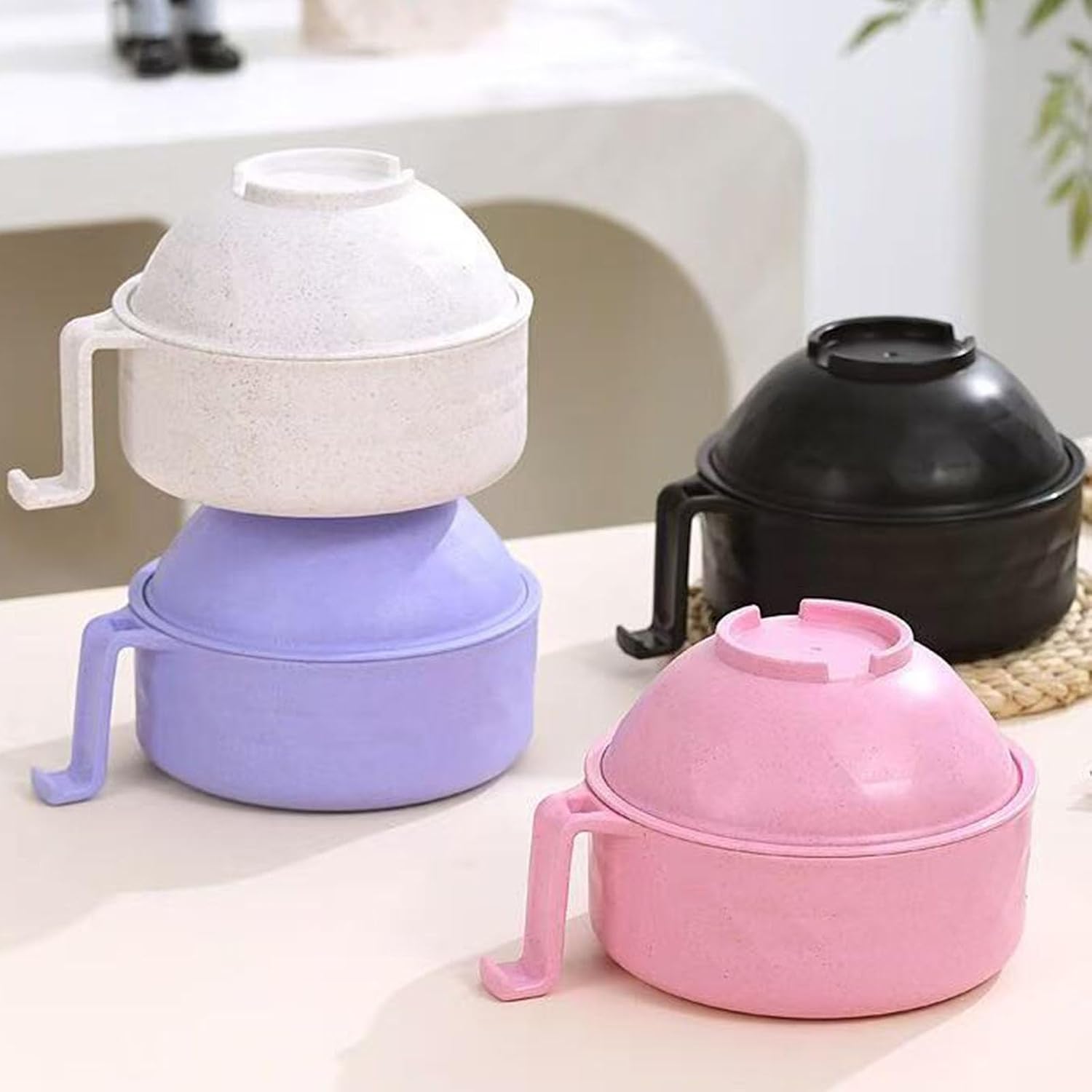 Microwave Ramen Bowl,Microwave Ramen Cooker with Lid,Plastic Mixing Salad Pasta Fruit Rice Cereal Instant Noodles Soup Maker Plate Bowls Set Kitchen College Dorm Room Essentials,Purple