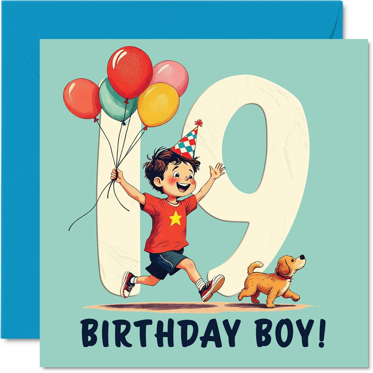 19th Birthday Cards for Men - Balloon Boy - Happy Birthday Card for 19 Year Old Man Cousin Grandson Nephew Colleague, 145mm Bday Greeting Cards