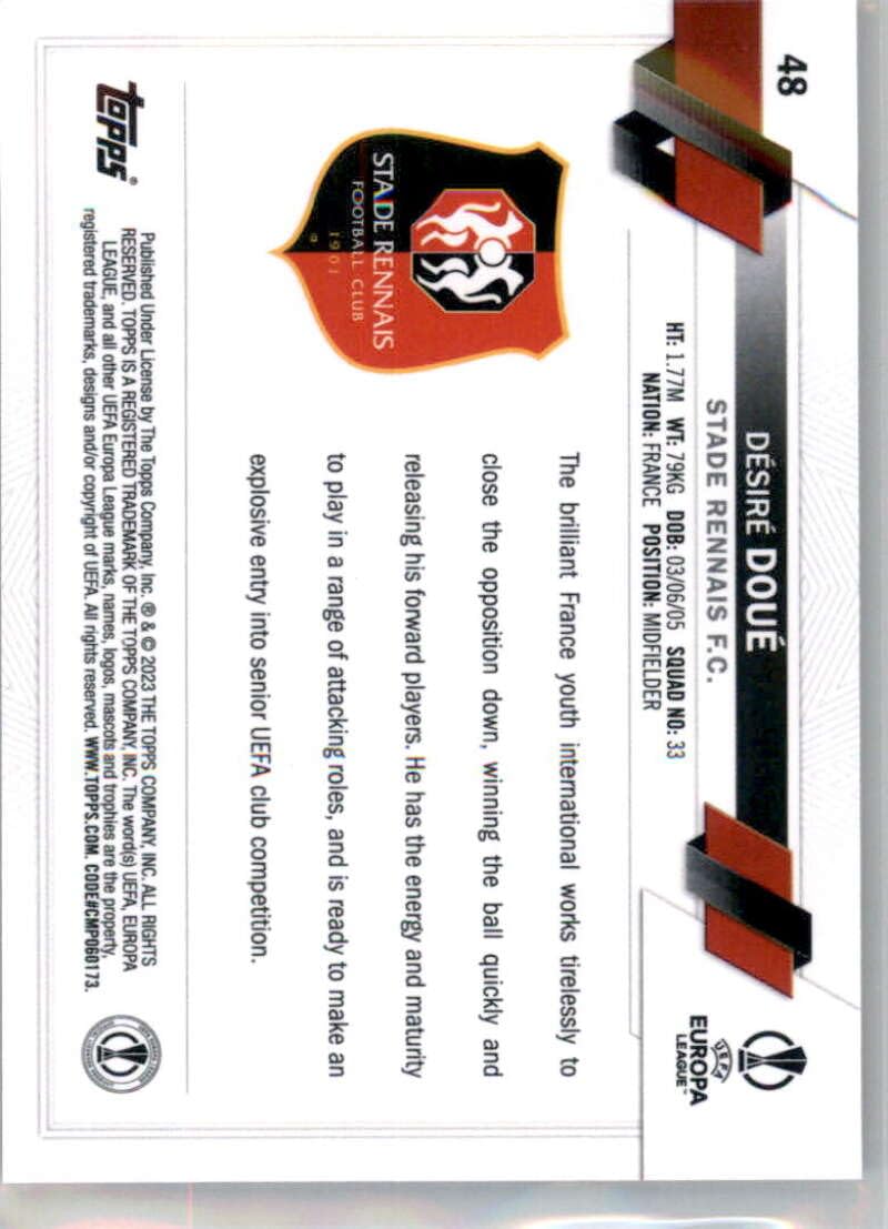 Carte Désiré Doué – Topps Chrome Saphir – Rookie – PSG / Stade Rennais – 2023