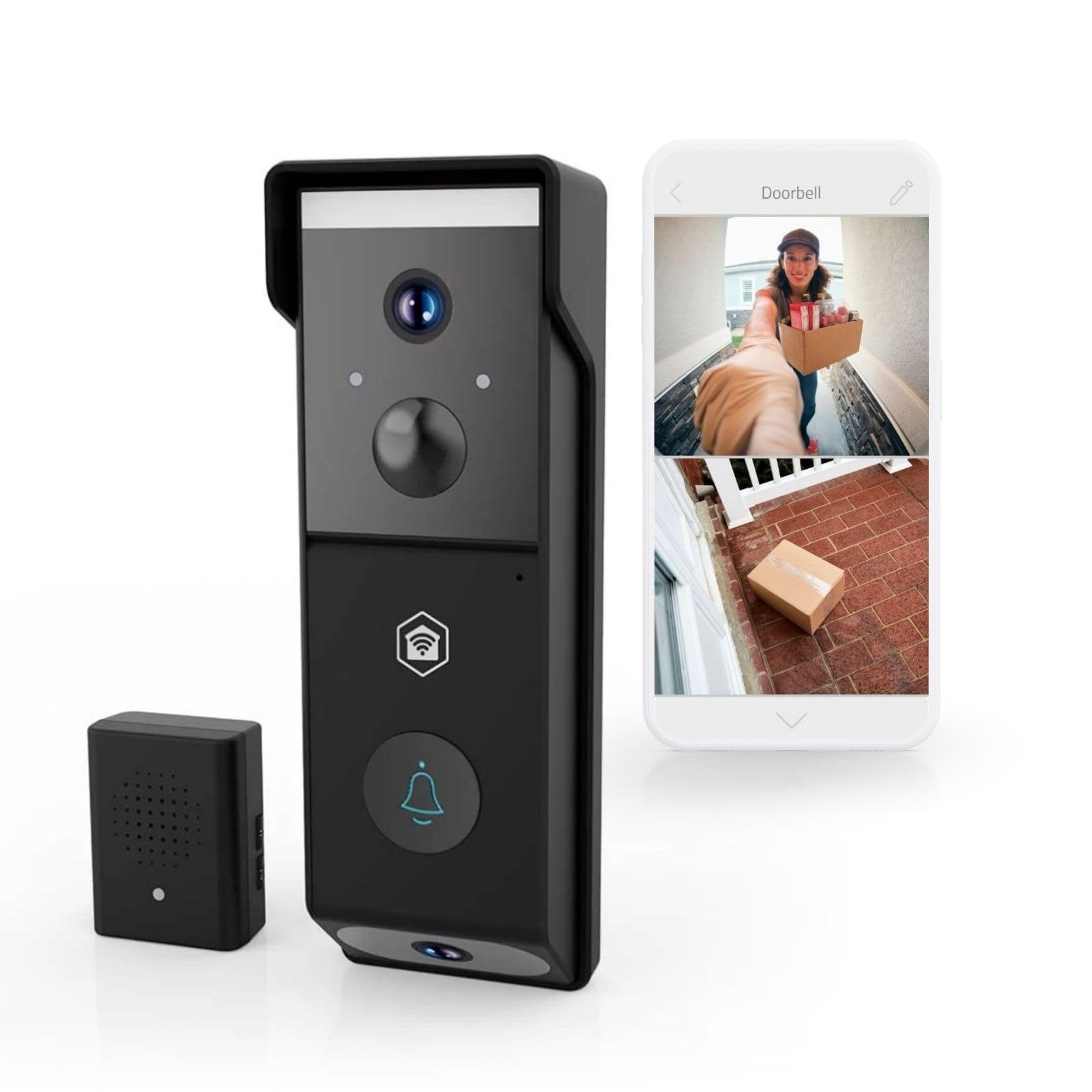 Nedis WIFICDP31BK | Sonnette Vidéo Wi-​FI à Double Objectif | 4MP 1080p | Grand Angle 115° | Vision Nocturne Couleur | Audio Bidirectionnel | Détection de Mouvement | Batterie 4400 mAh | Noir