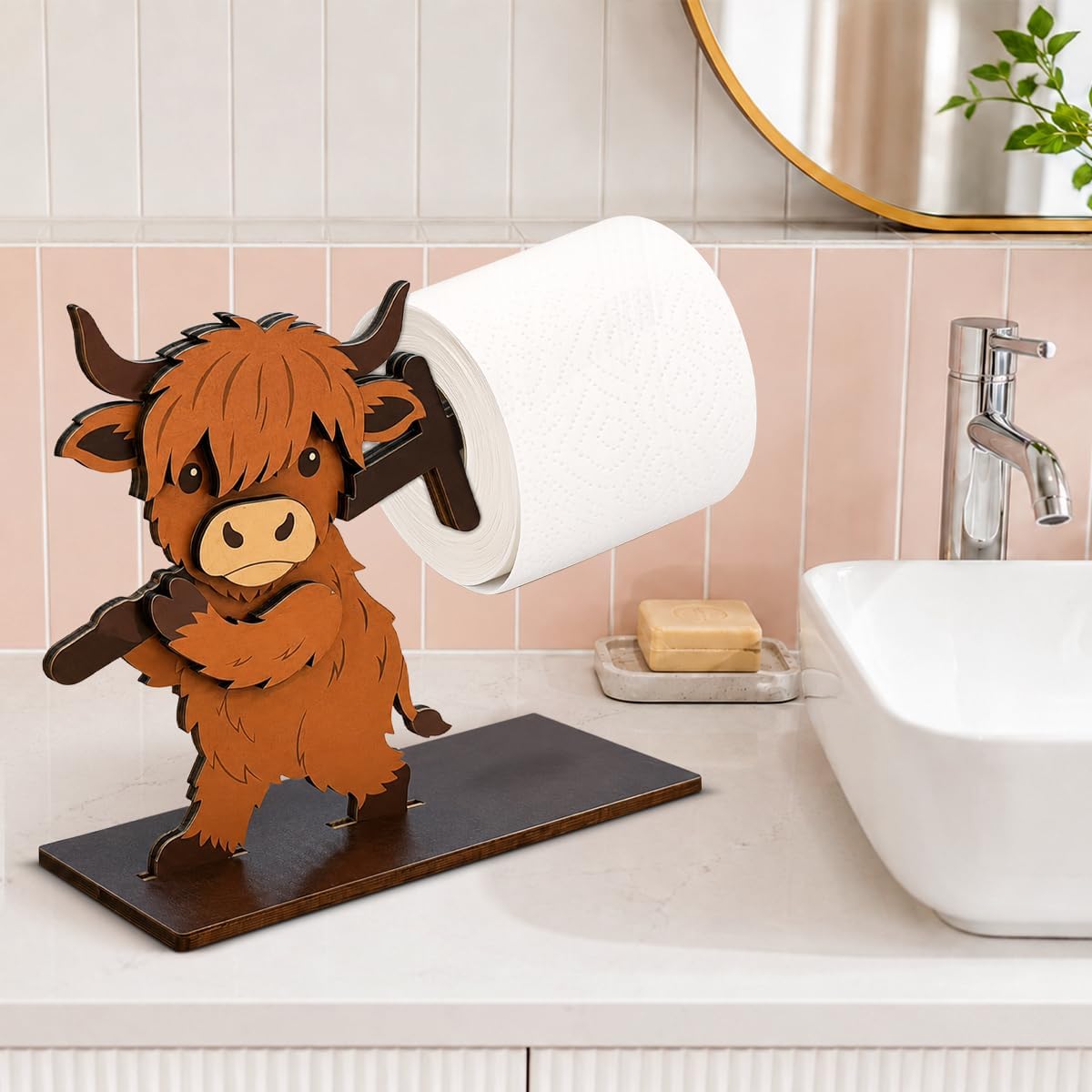 Funny Highland Cow Toilet Paper Holder, 3D Highland Cow Bathroom Decor, Cute Cartoon Animal Toilet Paper Roll Holder Free Standing for Bathroom Home, Fun Gift for Home, Friends & Family image 4