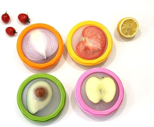Almacenamiento de cebolla y protector de aguacate, juego de 4 recipientes de silicona de doble cara para refrigerador, soporte para tomates,