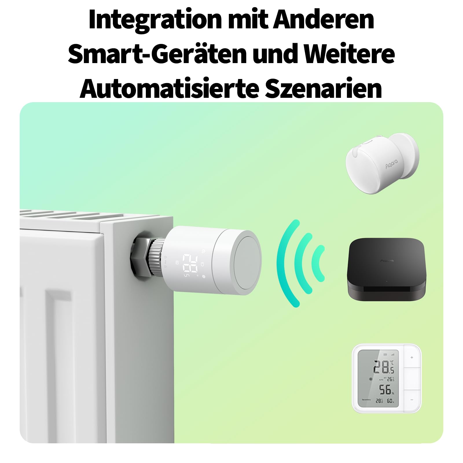 Aqara Smartes Heizkörperthermostat W600, Matter, Thread/Zigbee Thermostat, Energiesparen, Sprachsteuerung,Geofencing, Kompatibel mit Apple Homekit, Home Assistant, Alexa und Google