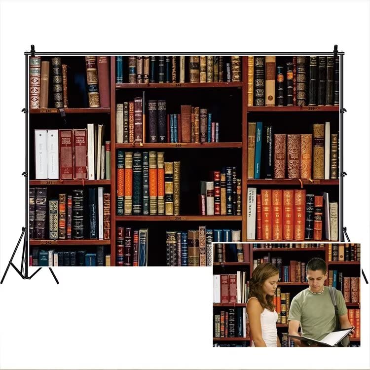 DASHAN10x8ft Polyester Bookshelf Backdrop Back to School Vintage Library Bookcase Online Teaching Office YouTube Video Antique Teacher Student