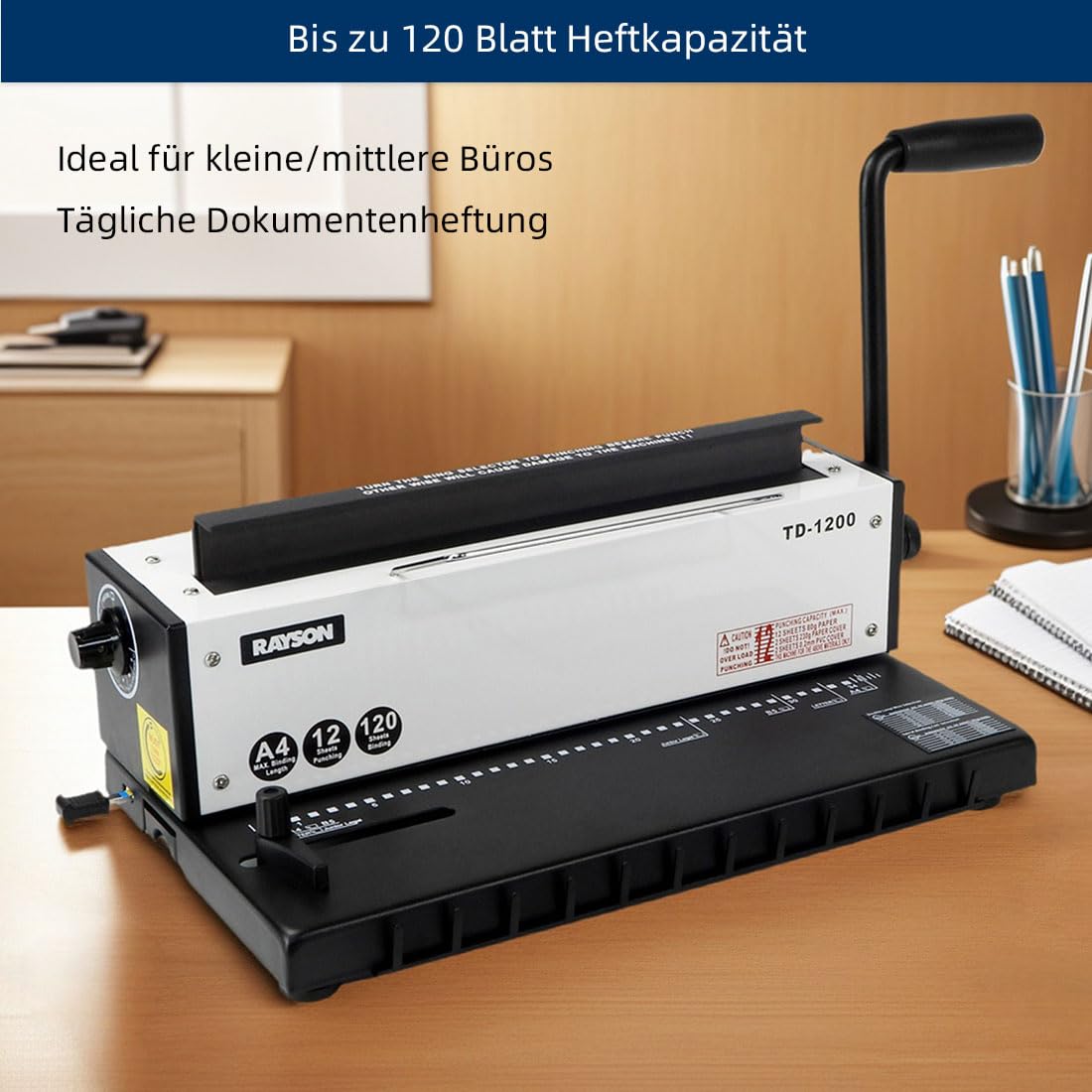 RAYSON Drahtbindemaschine, 34 Löcher, 120 Blatt Binden, TD-1200 | Robuste Metallkonstruktion, Kostenloses Bindematerial im Lieferumfang enthalten