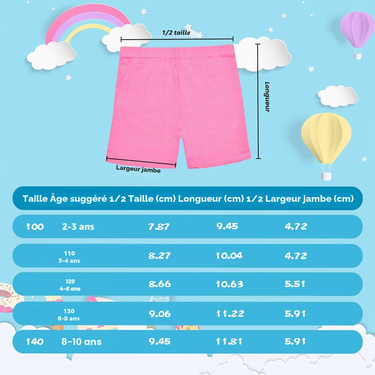 Lot de 3 leggings courts d'école pour filles, shorts de danse respirants et confortables pour enfants (2 à 10 ans)