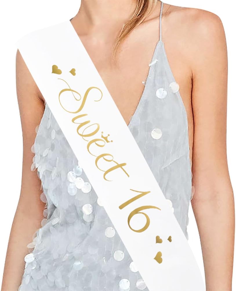 Sweet 16 Satin Sash - 16 Birthday Sash Gift, Party Favors, Supplies and Decorations