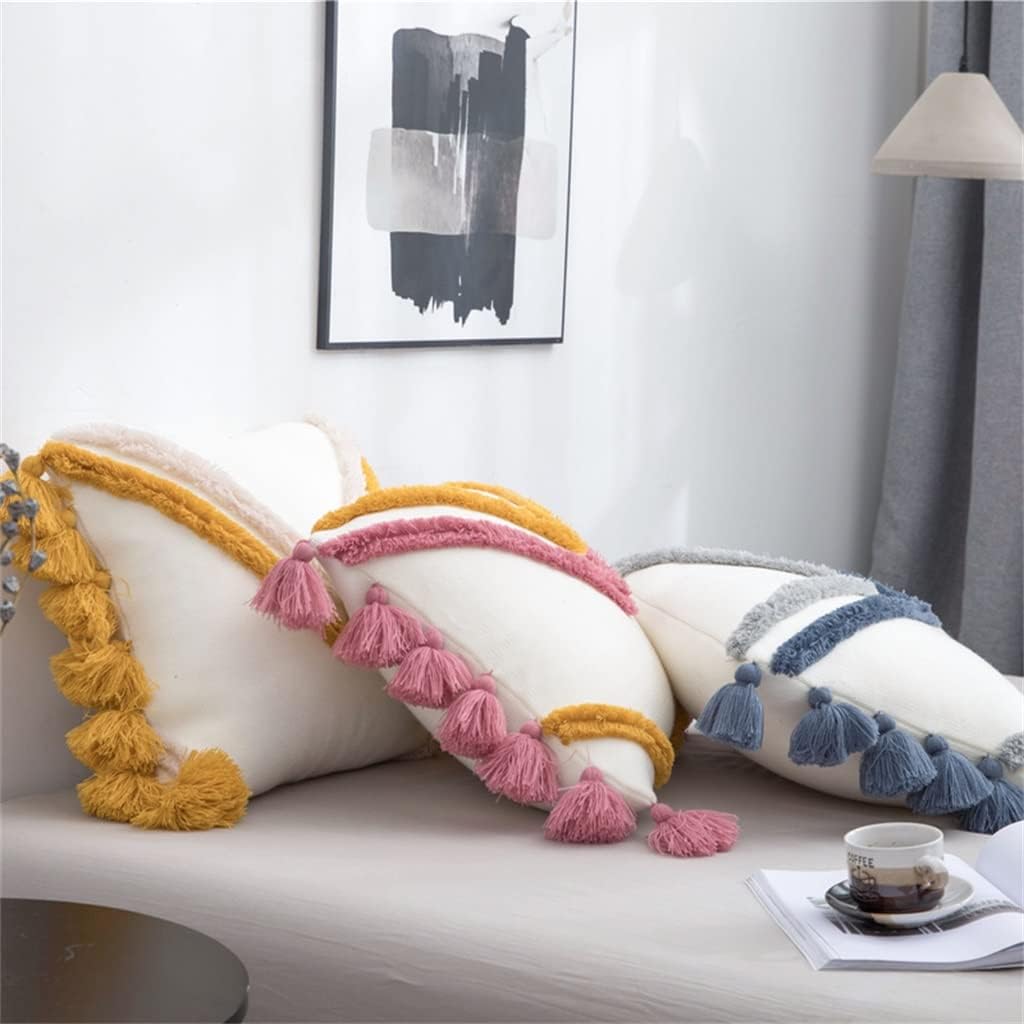 HBJWOV Cushion Cover 45x45cm Boho STYL Yellow Tassles Decoration Knit Soft Home Pillow for Living Room Bedroom(Black)