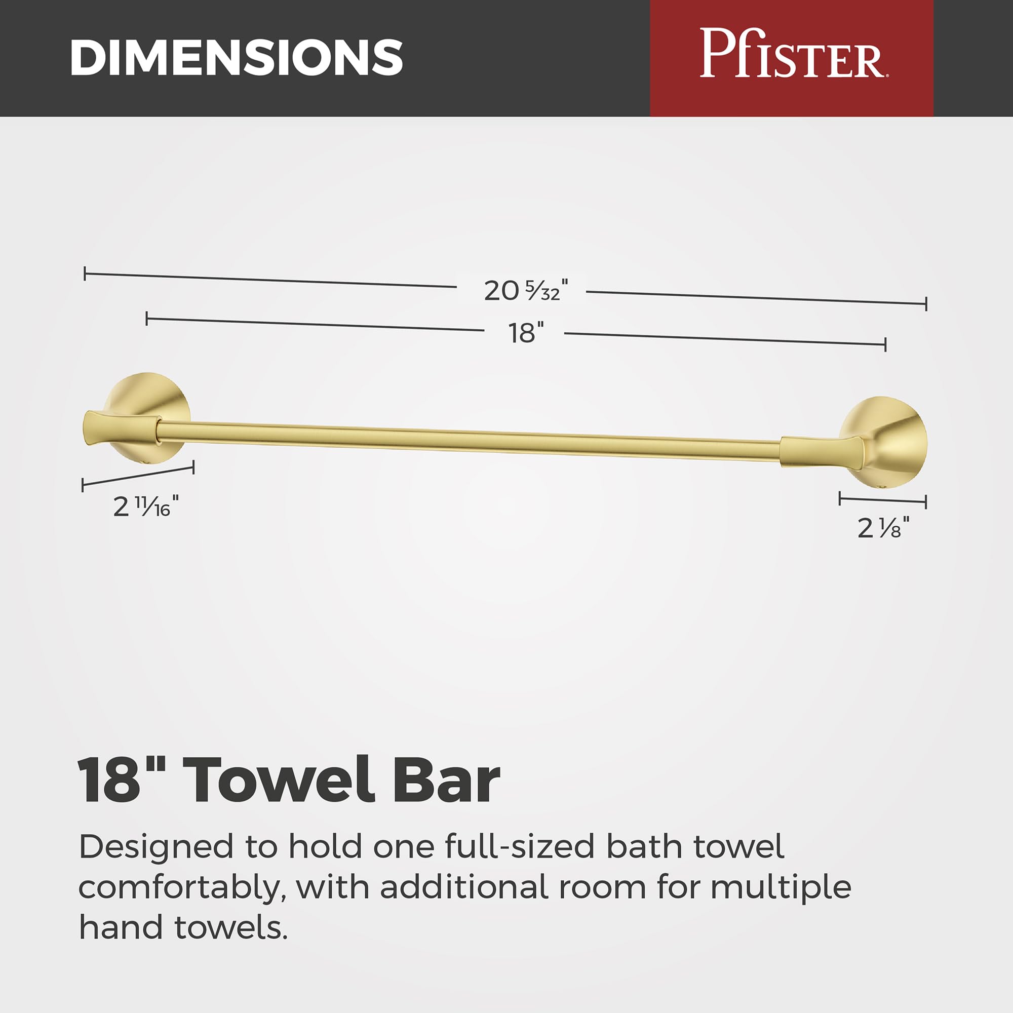 Pfister Willa BTBWLL1BG - Barra portasciugamani da bagno, 45,7 cm, montaggio a parete, avvitabile, finitura oro spazzolato