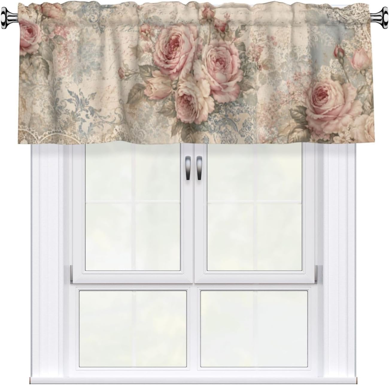 Vintage Flowers Valance for Windows, Rod Pocket