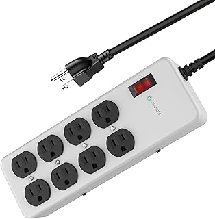 Heavy Duty Power Strip,Industrial Heavy Metal Case Surge Protector,8 AC Outlets,15Amp,2700 Joules,Protected’ Indicator,14 Gauge Cord (Grey, 10FT Length)