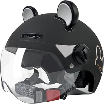 Kids Cute Cat Ears 3/4 Motorcycle Half Helmet with Visor, Cool Toddler Scooter Vespa Motorbike Helmet,Youth Street Dirt-Bike Go-Kart ATV Motocross Helmet for Boys Girls, DOT Approved
