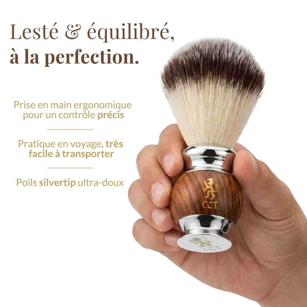 The Cambridge Cut Throat Blaireau Rasage de Haute Qualité pour Hommes en Bois et Acier Inoxydable, Poils Végétaliens Synthétiques