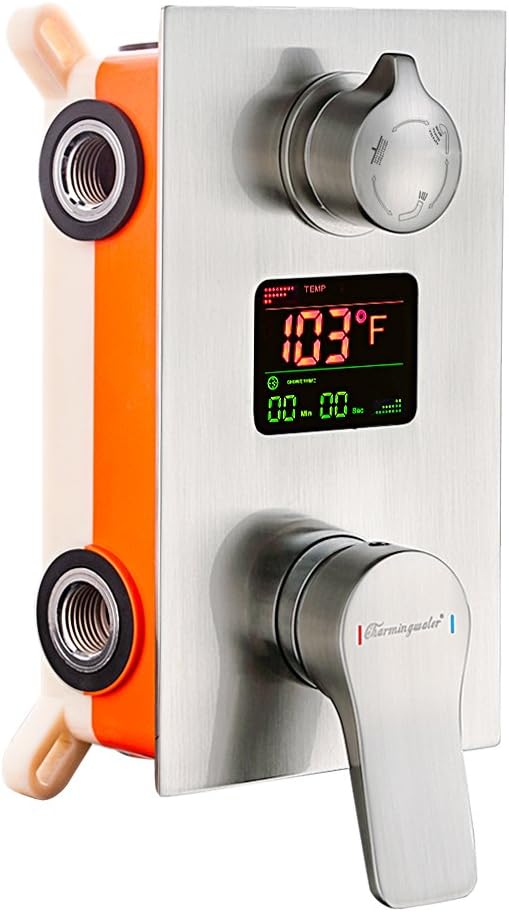Charmingwater Shower Mixer Valve with LED Digital Display, LED Digital Fahrenheit Display Bathroom Wall Mounted Shower Mixer Valve Control Ceramic Valve, Brushed Nickel