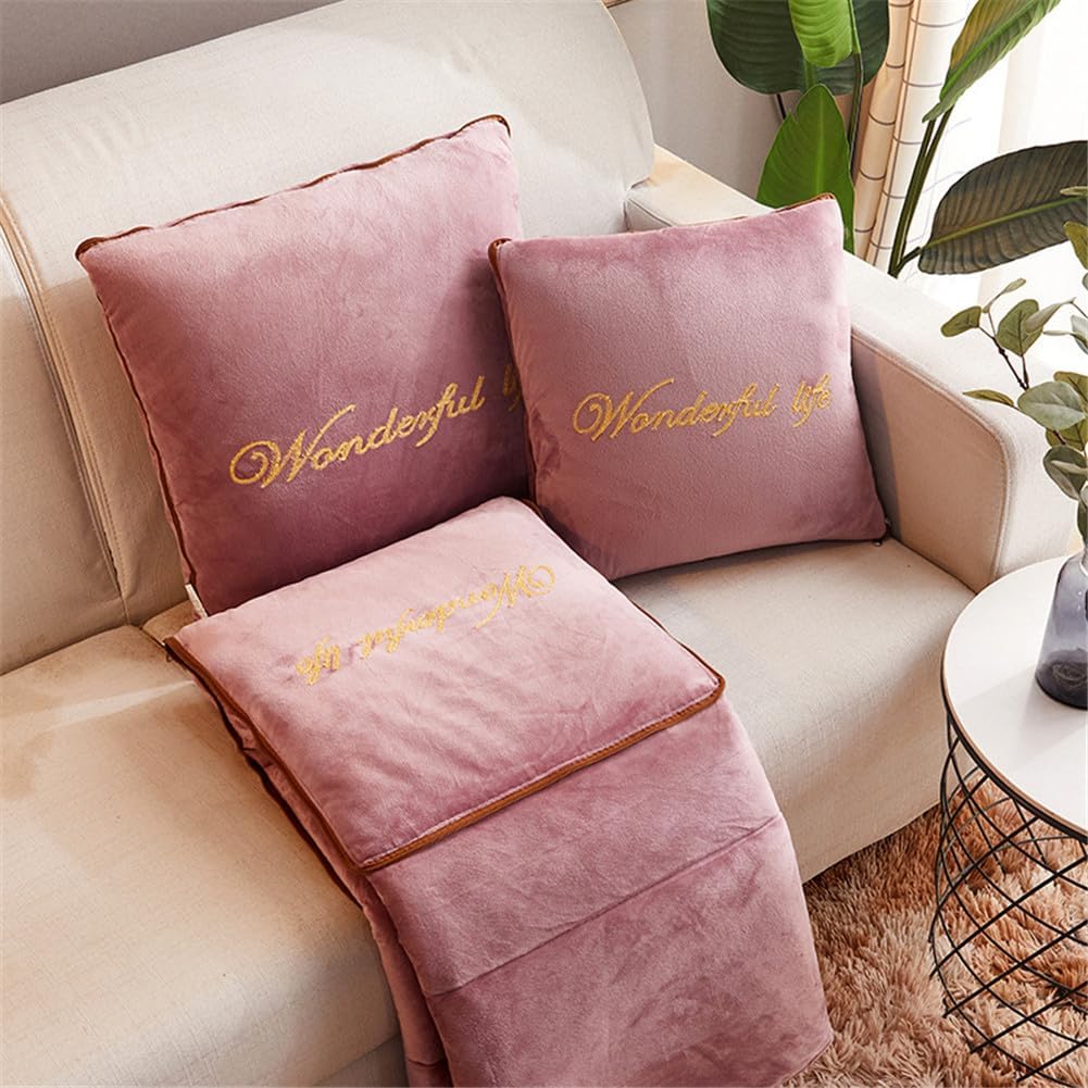 Hixingo Pillow Blanket 2 in 1 Travel, Large Comfort Pillow Blanket Dual-Purpose Design Soft Warm Multi-Functional Cushion Travel for Sofa Bed Office Rest (40 * 40(110 * 145cm),pink)