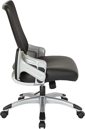 Miniatura 6 de Office Star EMH Series - Silla de escritorio de oficina ajustable con soporte lumbar integrado y brazos abatibles acolchados, piel sintética negra