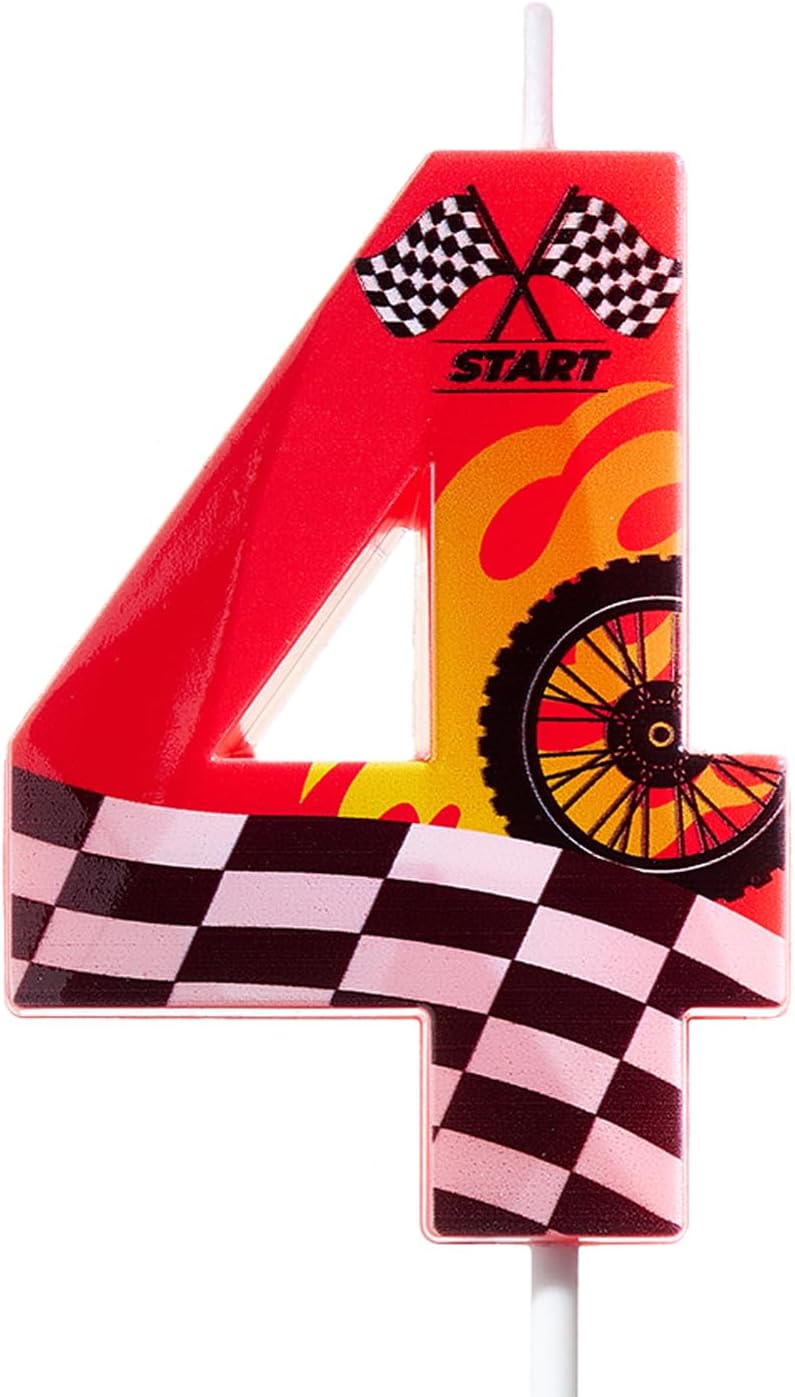 2.76 in Race Car 4th Birthday Candle,Red Birthday Decoration for Boys Girls