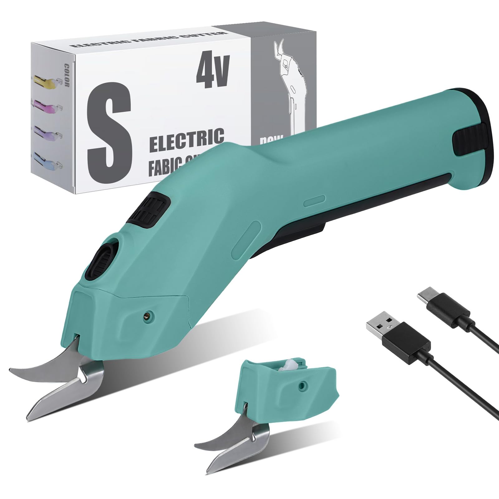 Forbici Elettriche Cutter per Tessuti, 4V 2500mAh Taglia Cartone Elettrico con 2 Testina di Taglio, Multi-Cutter Ricaricabile per Cartone Pelle Tappeto Plastica Stoffa Pannolenci