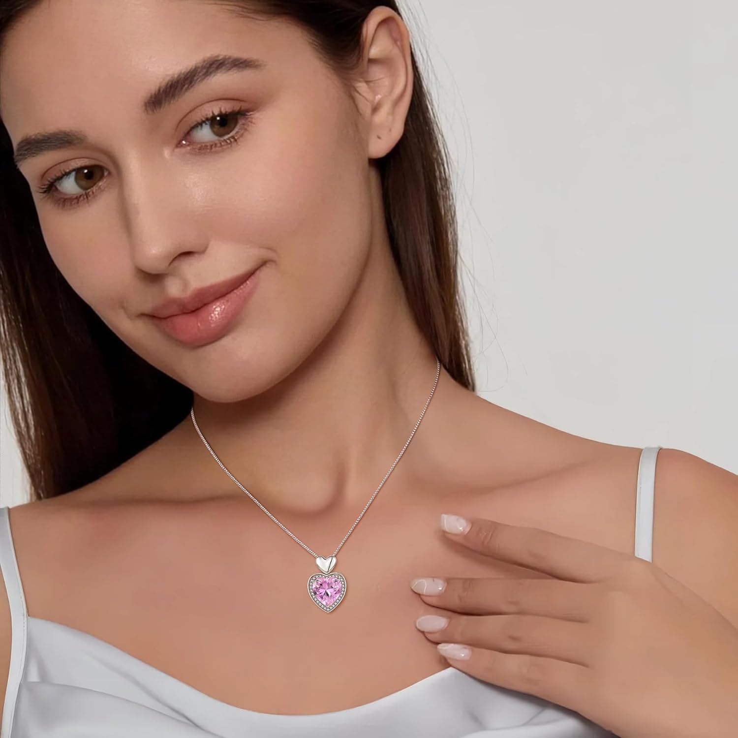 FJ Love Heart Necklaces 925 Sterling Silver Birthstone Pendant Necklace Birthday Anniversary Jewelry Gifts for Women - Image 2