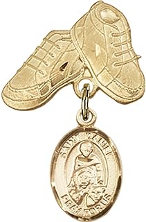 14kt Yellow Gold Baby Badge with St. Daniel Charm and Baby Boots Pin 1 X 5/8 inches