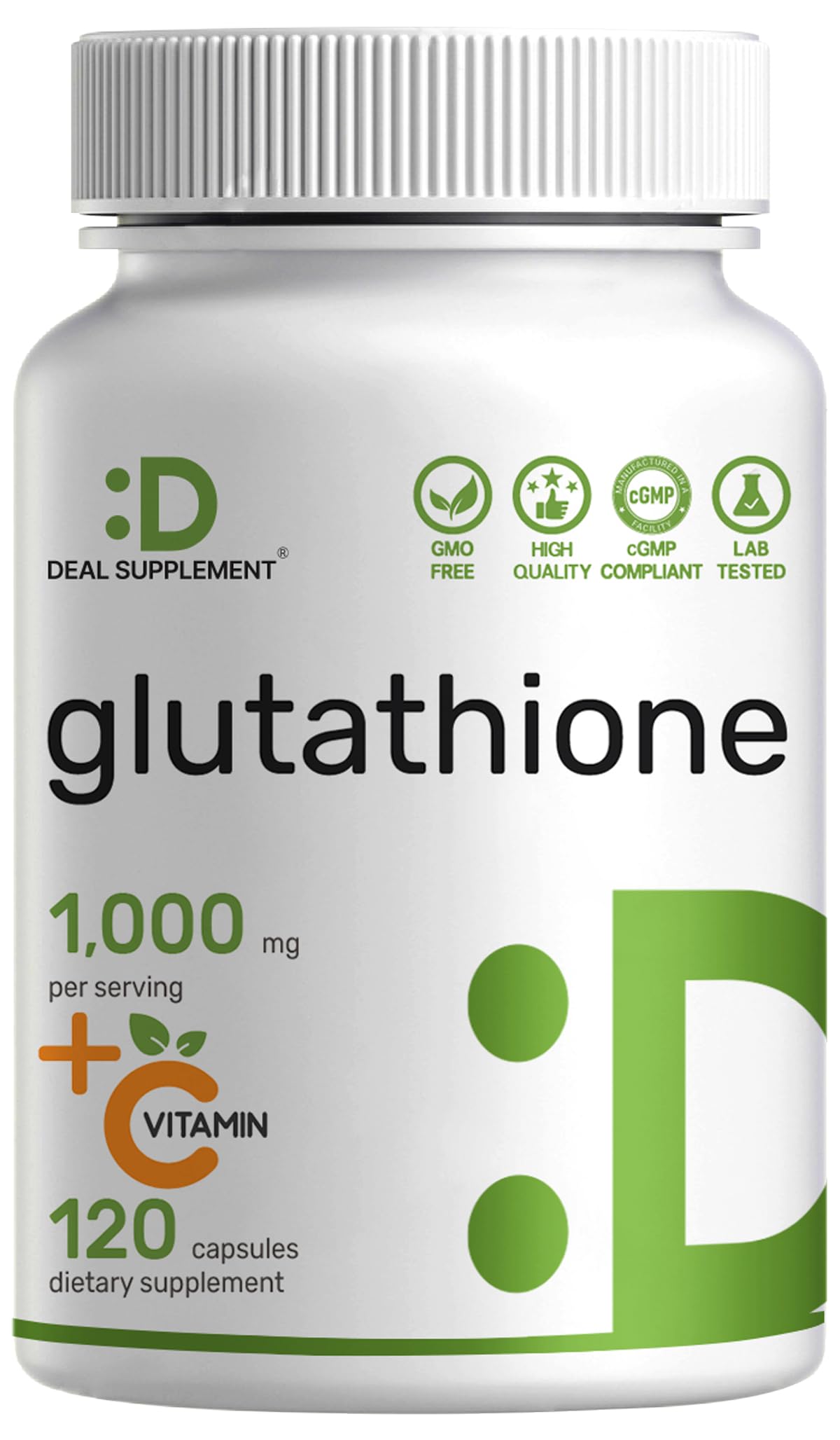 Glutathione Supplement 1,000mg Per Serving, 98% Purity | Plus Vitamin C 500mg, Active Reduced Form (GSH) | Intracellular Antioxidant β Supports Detoxification & Immune Health