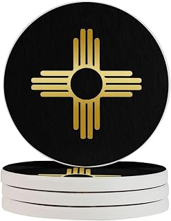 New Mexico Zia Sun Symbol 4in Diatomite Coaster Set Eco-Friendly Base