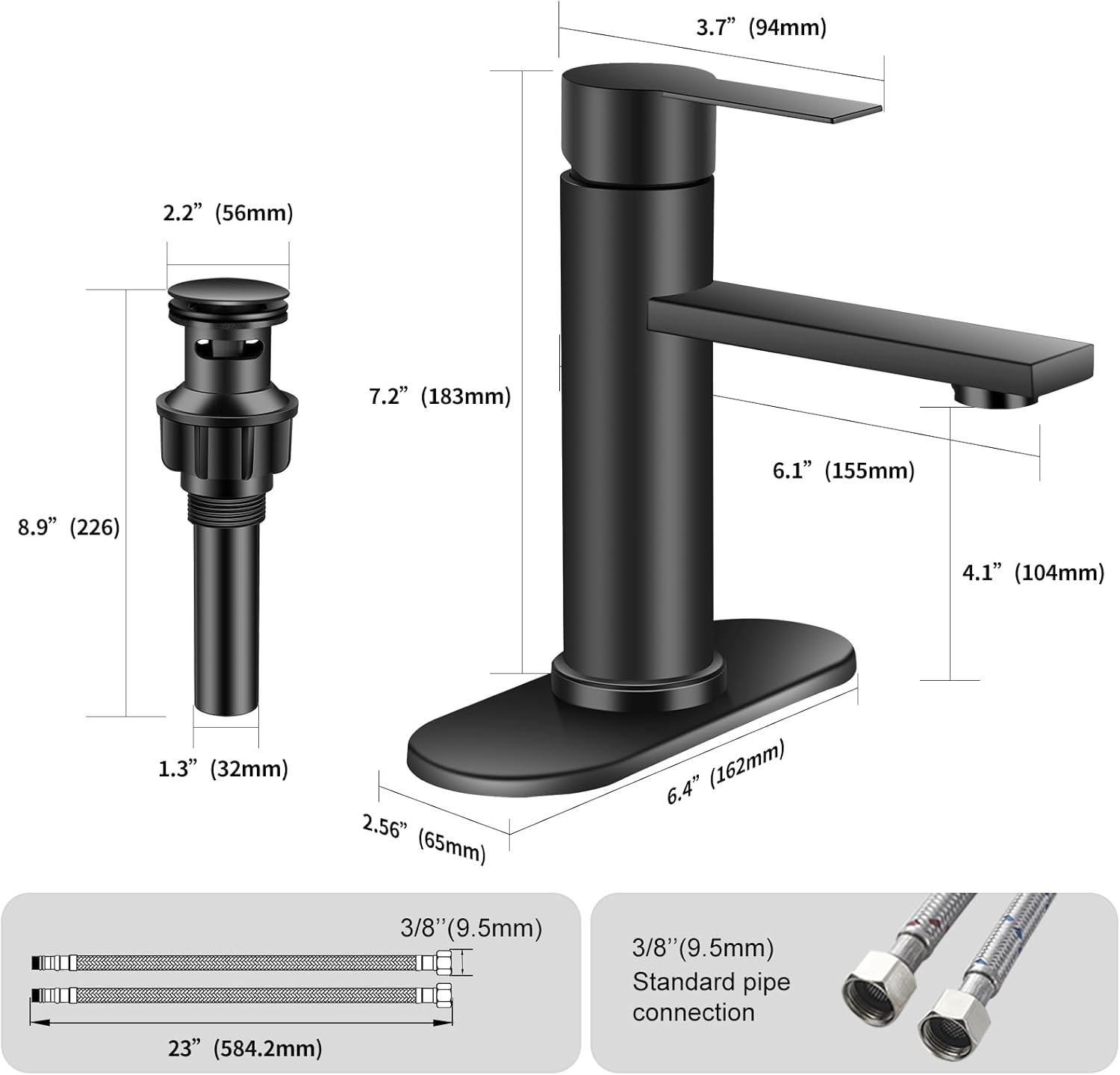 Bathroom Faucet Single Hole Single Handle Vanity Faucet Modern Sink RV Black Bathroom Faucet with Pop-up Drain for 1 - or 3 Hole Sink (Black) - Image 5
